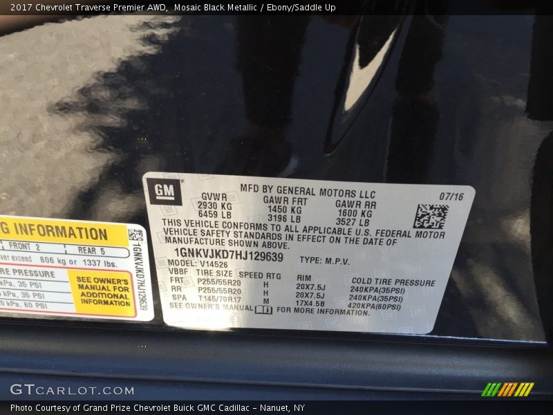 Mosaic Black Metallic / Ebony/Saddle Up 2017 Chevrolet Traverse Premier AWD