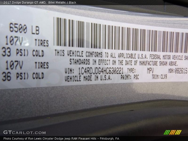 Billet Metallic / Black 2017 Dodge Durango GT AWD