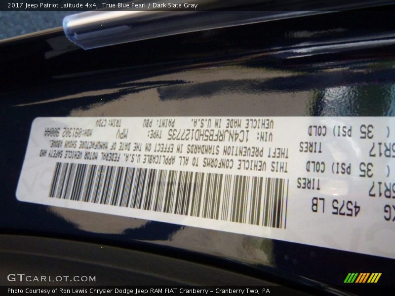True Blue Pearl / Dark Slate Gray 2017 Jeep Patriot Latitude 4x4