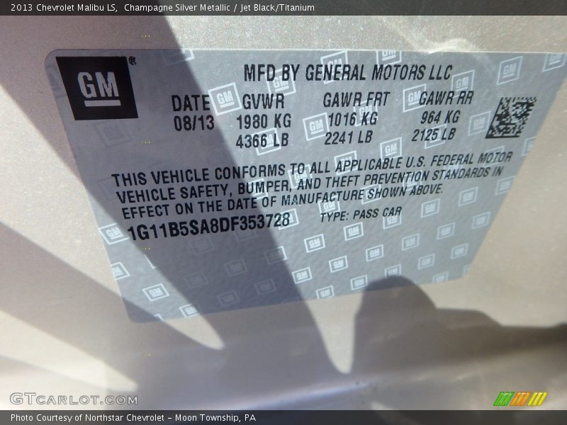 Champagne Silver Metallic / Jet Black/Titanium 2013 Chevrolet Malibu LS