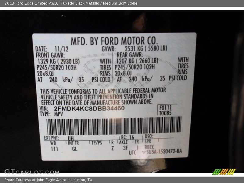 Tuxedo Black Metallic / Medium Light Stone 2013 Ford Edge Limited AWD