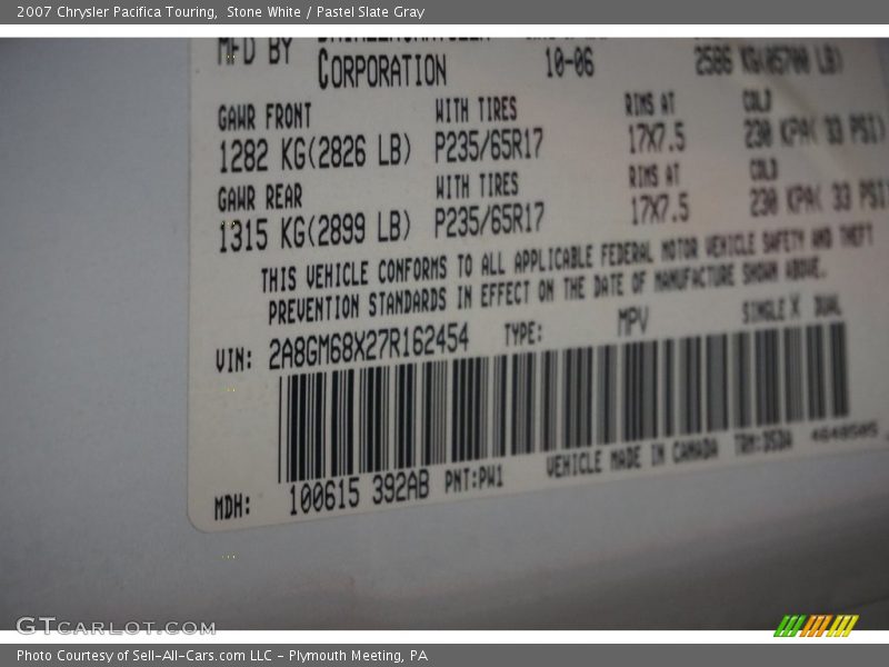 Stone White / Pastel Slate Gray 2007 Chrysler Pacifica Touring