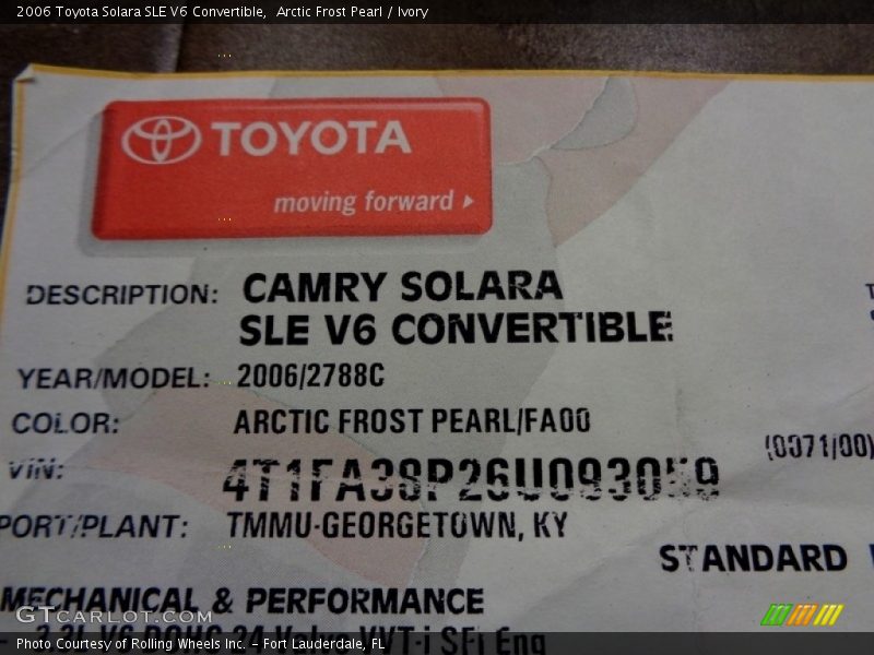Arctic Frost Pearl / Ivory 2006 Toyota Solara SLE V6 Convertible