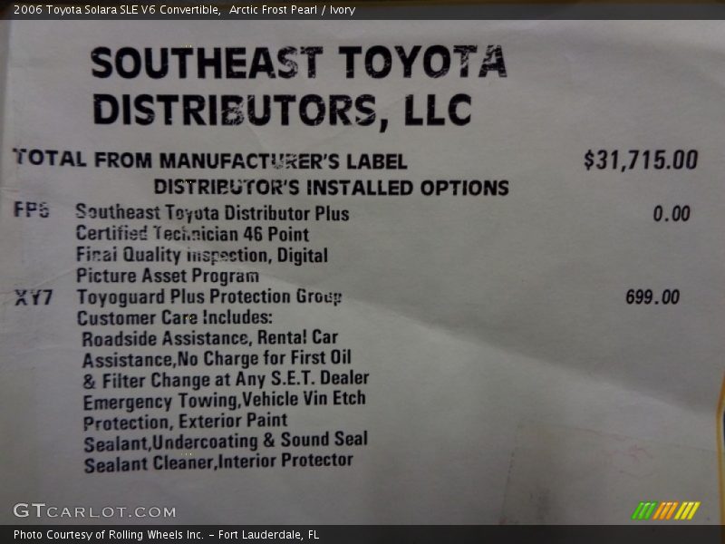Arctic Frost Pearl / Ivory 2006 Toyota Solara SLE V6 Convertible