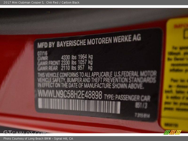 2017 Clubman Cooper S Chili Red Color Code B51