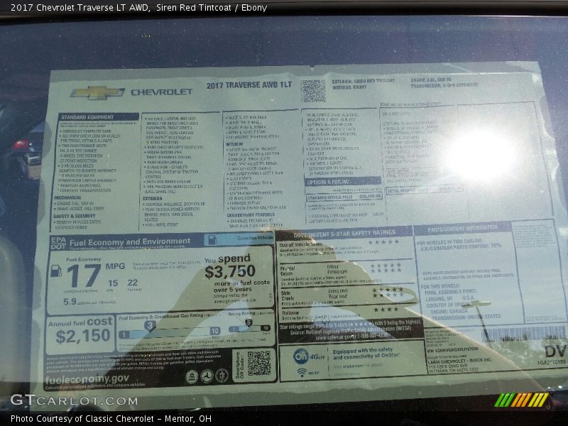 Siren Red Tintcoat / Ebony 2017 Chevrolet Traverse LT AWD