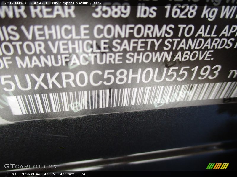 Dark Graphite Metallic / Black 2017 BMW X5 xDrive35i