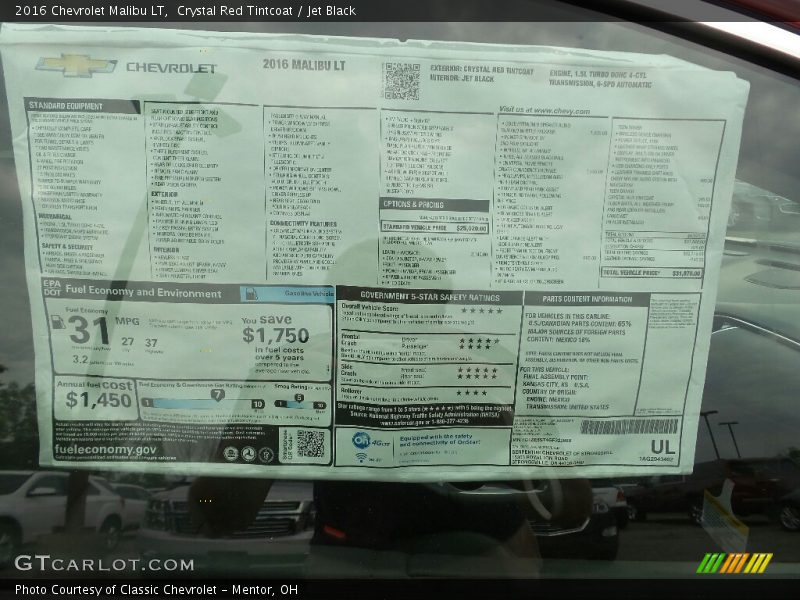 Crystal Red Tintcoat / Jet Black 2016 Chevrolet Malibu LT