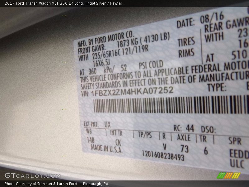 2017 Transit Wagon XLT 350 LR Long Ingot Silver Color Code UX