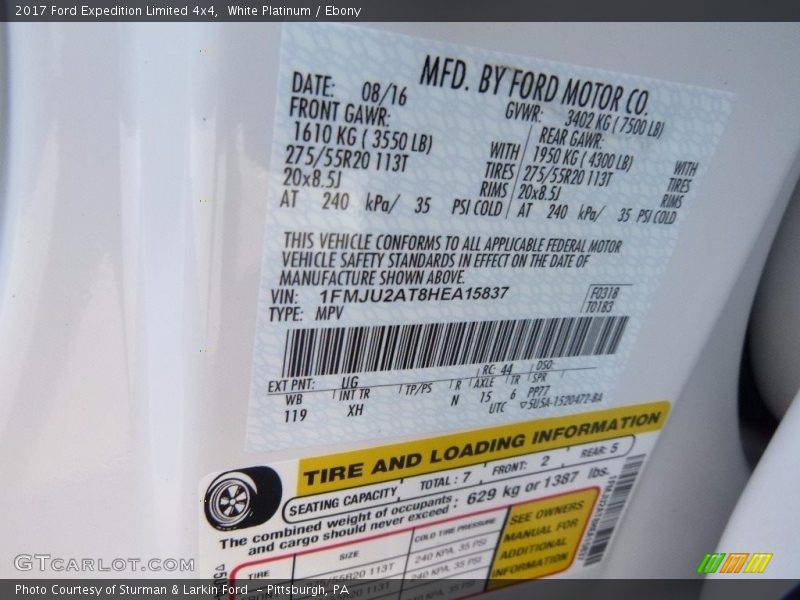 White Platinum / Ebony 2017 Ford Expedition Limited 4x4