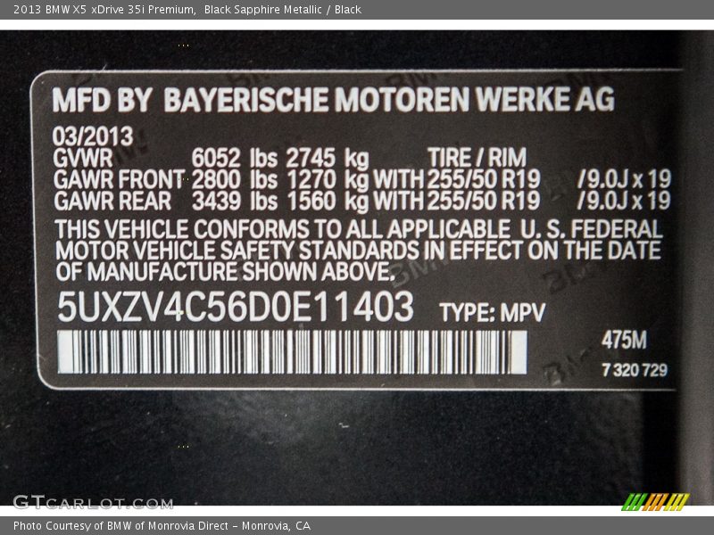 Black Sapphire Metallic / Black 2013 BMW X5 xDrive 35i Premium