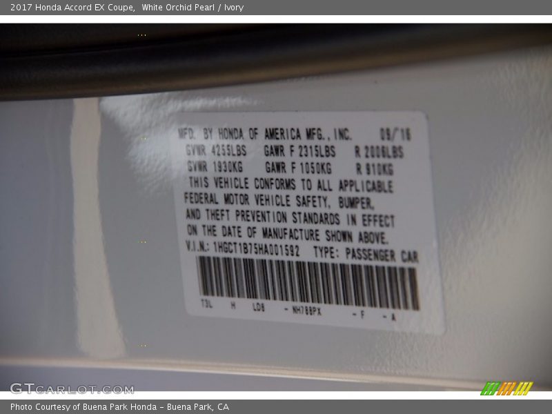 White Orchid Pearl / Ivory 2017 Honda Accord EX Coupe