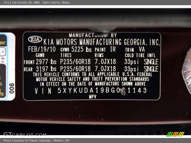 Dark Cherry / Black 2011 Kia Sorento EX AWD