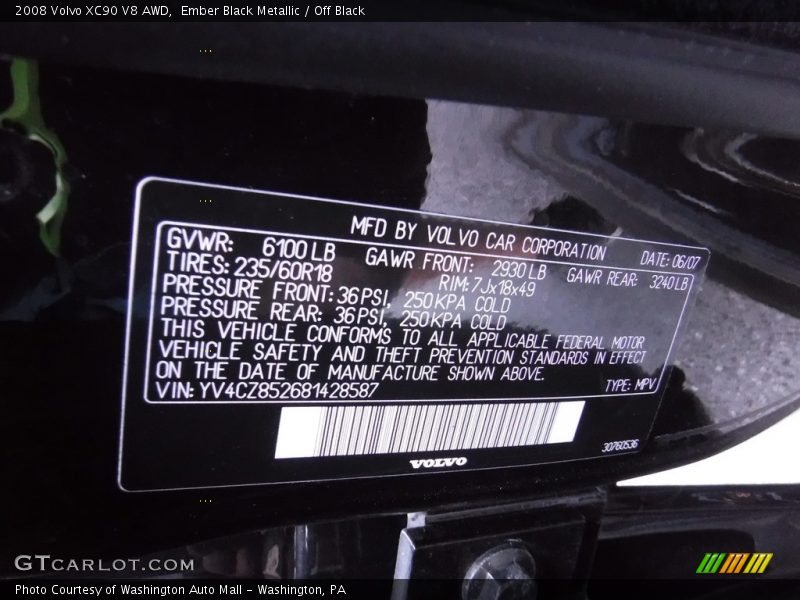 Ember Black Metallic / Off Black 2008 Volvo XC90 V8 AWD