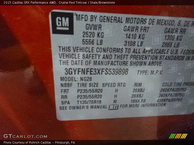 Crystal Red Tintcoat / Shale/Brownstone 2015 Cadillac SRX Performance AWD