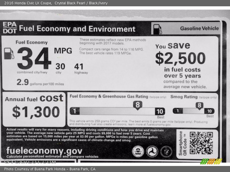 Crystal Black Pearl / Black/Ivory 2016 Honda Civic LX Coupe