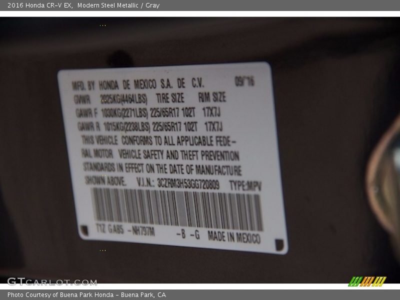 Modern Steel Metallic / Gray 2016 Honda CR-V EX