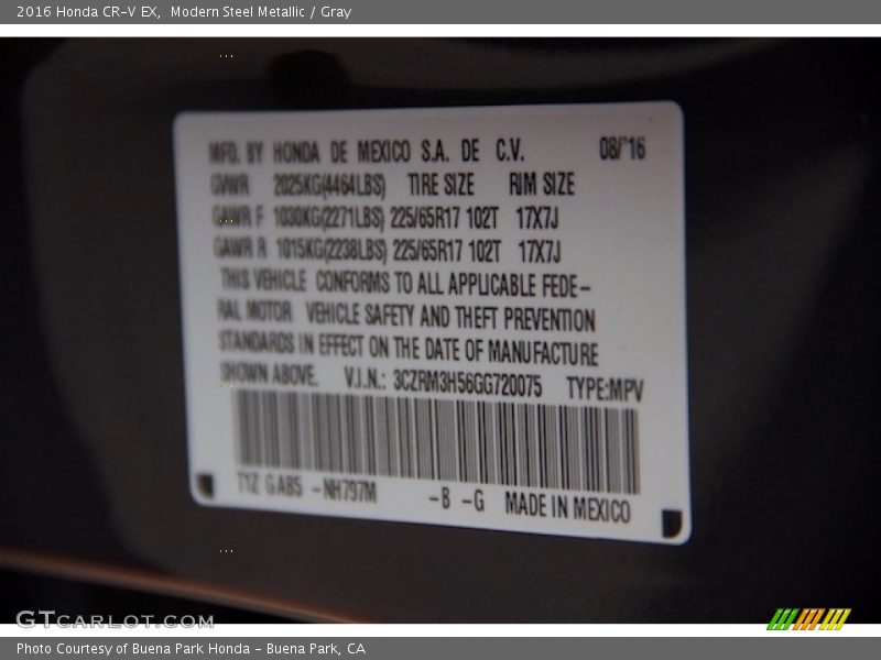 Modern Steel Metallic / Gray 2016 Honda CR-V EX