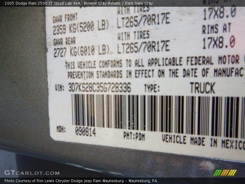 Mineral Gray Metallic / Dark Slate Gray 2005 Dodge Ram 2500 ST Quad Cab 4x4