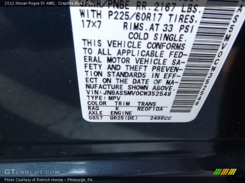 Graphite Blue / Gray 2012 Nissan Rogue SV AWD