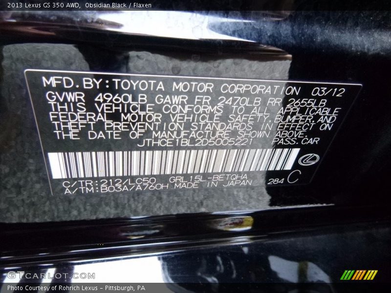 Obsidian Black / Flaxen 2013 Lexus GS 350 AWD