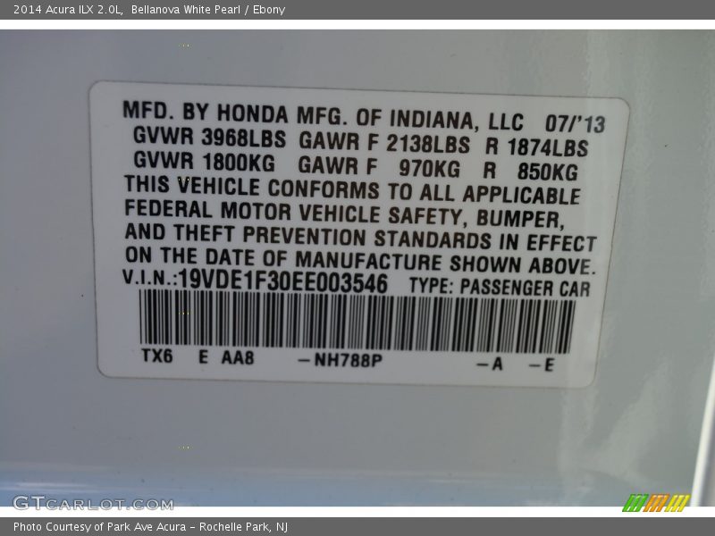 Bellanova White Pearl / Ebony 2014 Acura ILX 2.0L