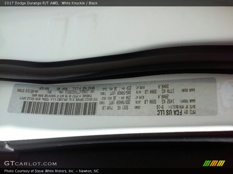 White Knuckle / Black 2017 Dodge Durango R/T AWD