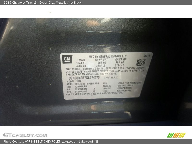 Cyber Gray Metallic / Jet Black 2016 Chevrolet Trax LS