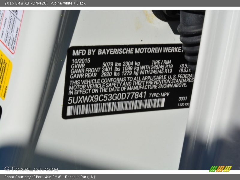 Alpine White / Black 2016 BMW X3 xDrive28i