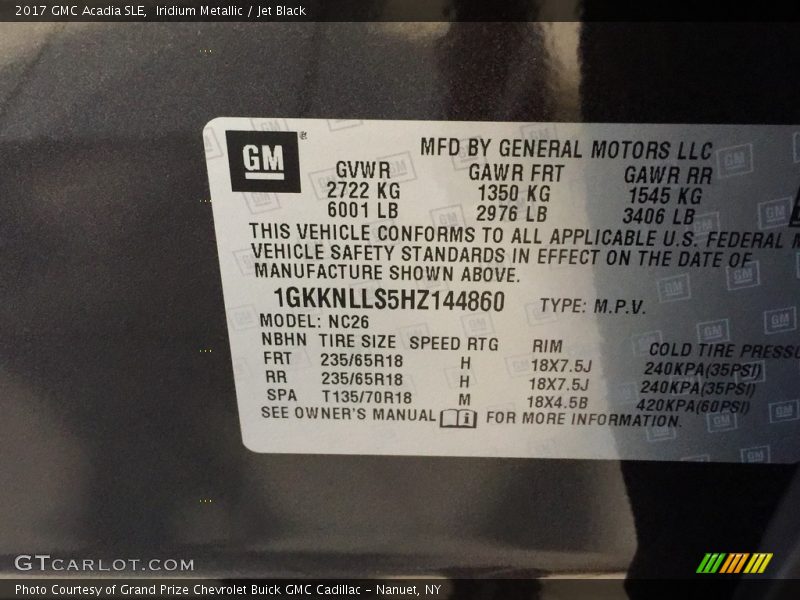 Iridium Metallic / Jet Black 2017 GMC Acadia SLE