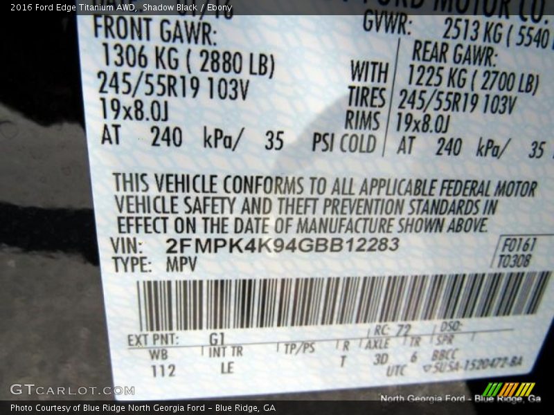 Shadow Black / Ebony 2016 Ford Edge Titanium AWD