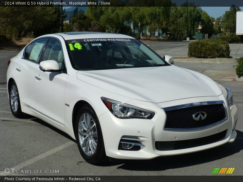 Moonlight White / Stone 2014 Infiniti Q 50 Hybrid Premium