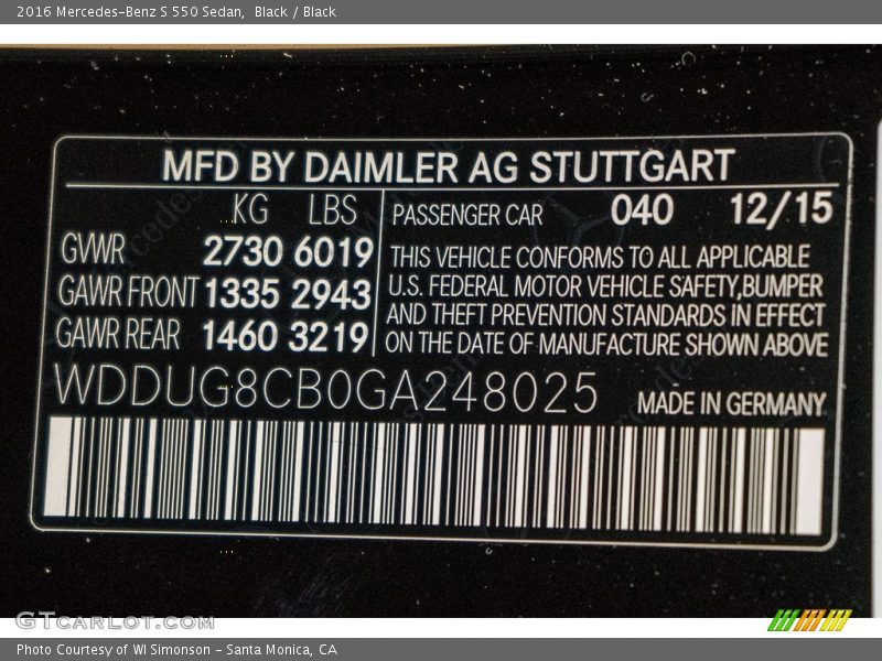 Black / Black 2016 Mercedes-Benz S 550 Sedan