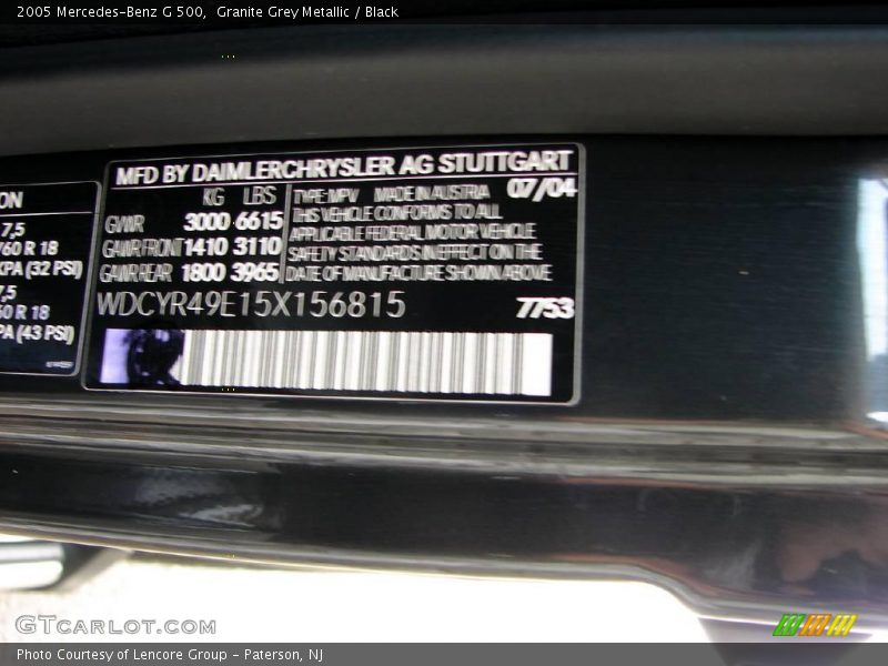 Granite Grey Metallic / Black 2005 Mercedes-Benz G 500
