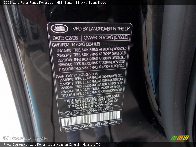 Santorini Black / Ebony Black 2008 Land Rover Range Rover Sport HSE