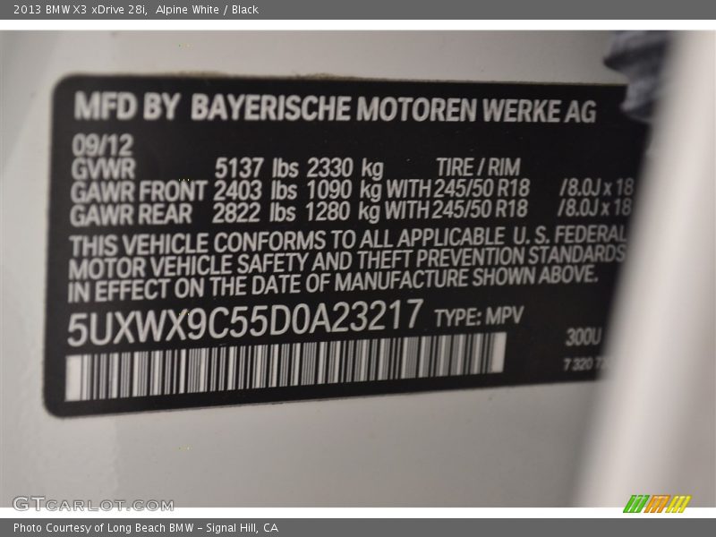 Alpine White / Black 2013 BMW X3 xDrive 28i