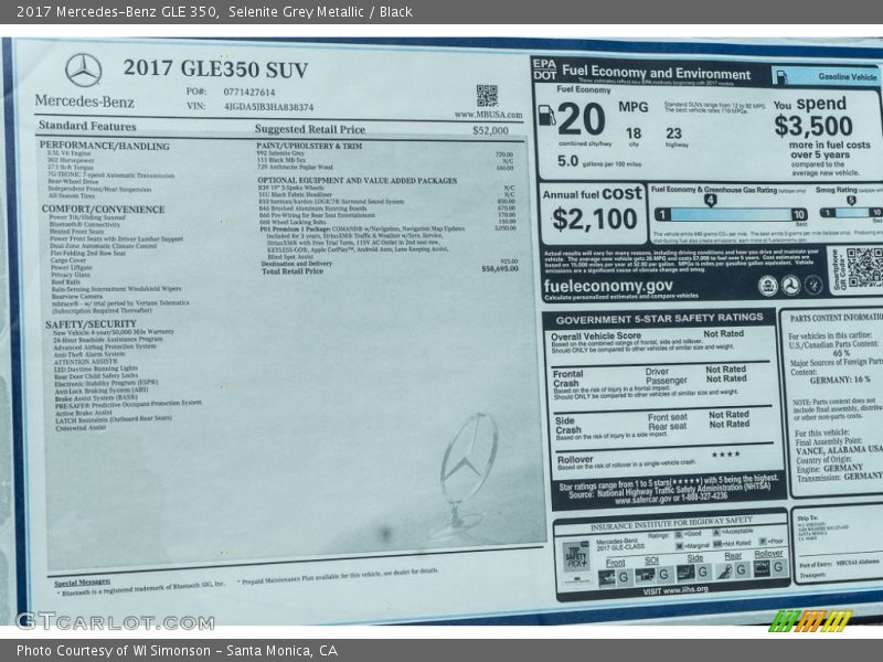  2017 GLE 350 Window Sticker