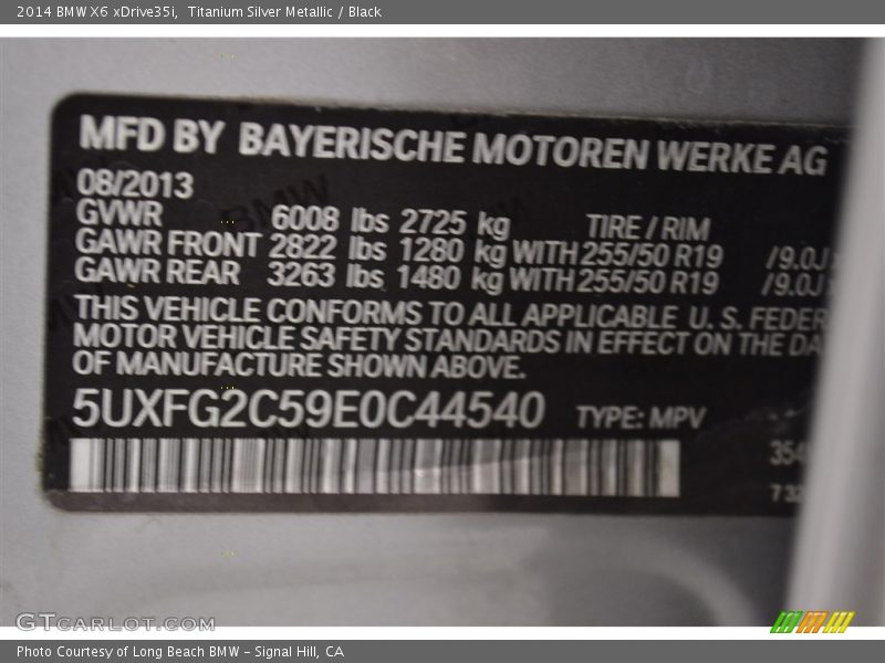 Titanium Silver Metallic / Black 2014 BMW X6 xDrive35i