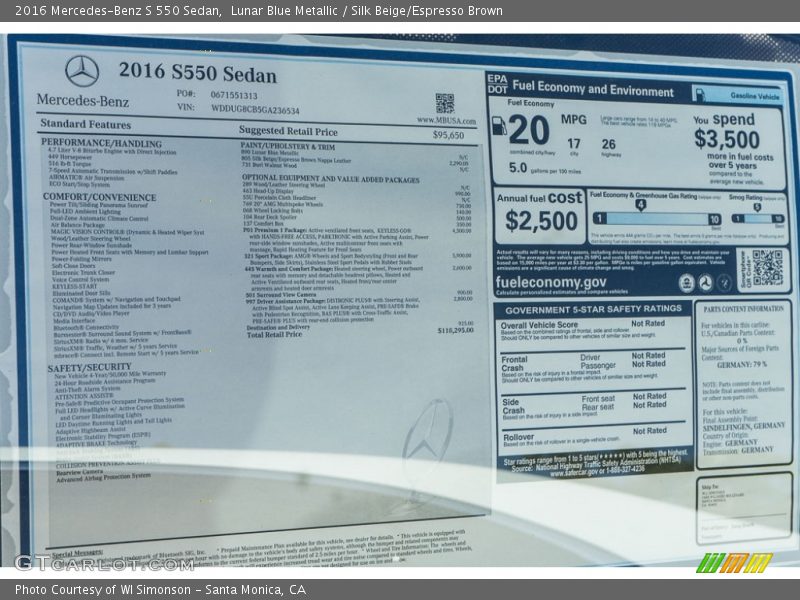 Lunar Blue Metallic / Silk Beige/Espresso Brown 2016 Mercedes-Benz S 550 Sedan