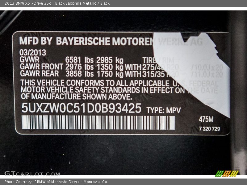 Black Sapphire Metallic / Black 2013 BMW X5 xDrive 35d