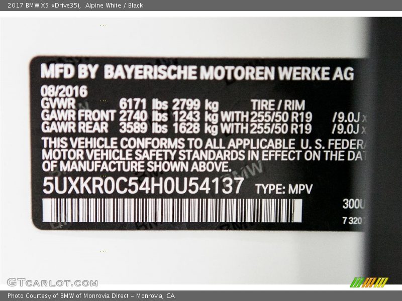 Alpine White / Black 2017 BMW X5 xDrive35i