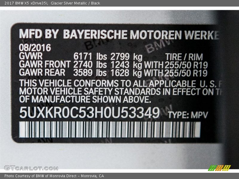 Glacier Silver Metallic / Black 2017 BMW X5 xDrive35i