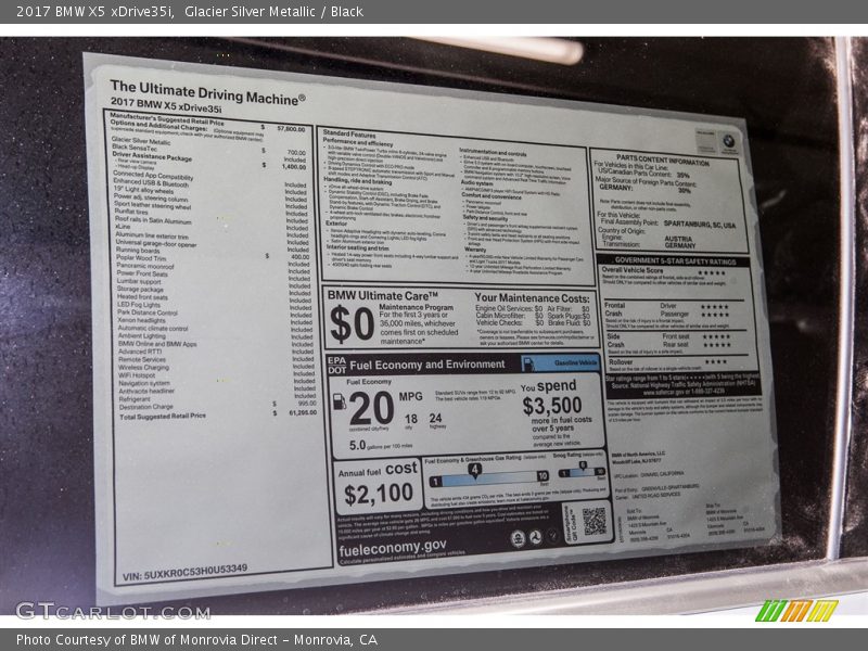  2017 X5 xDrive35i Window Sticker