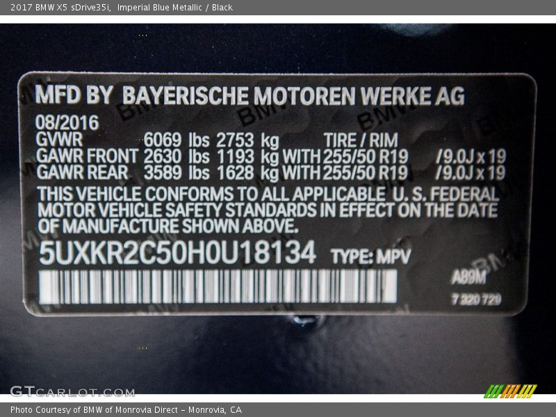 Imperial Blue Metallic / Black 2017 BMW X5 sDrive35i