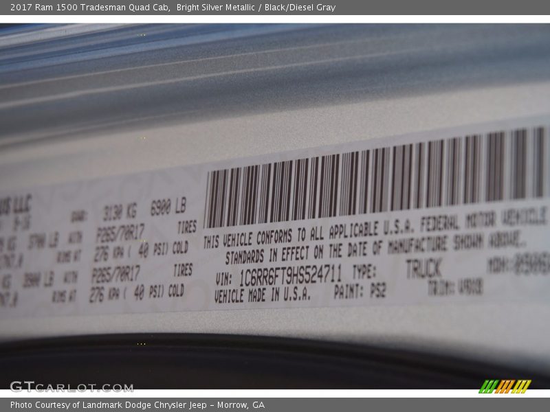 Bright Silver Metallic / Black/Diesel Gray 2017 Ram 1500 Tradesman Quad Cab