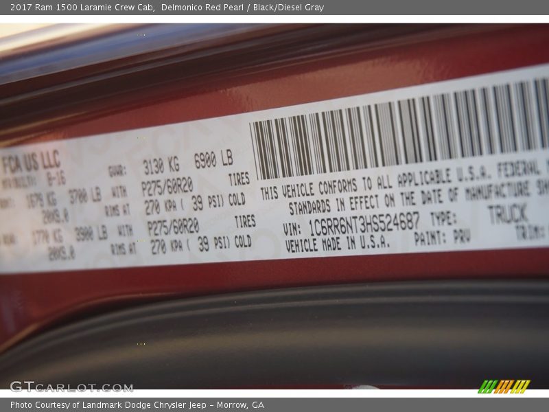 Delmonico Red Pearl / Black/Diesel Gray 2017 Ram 1500 Laramie Crew Cab
