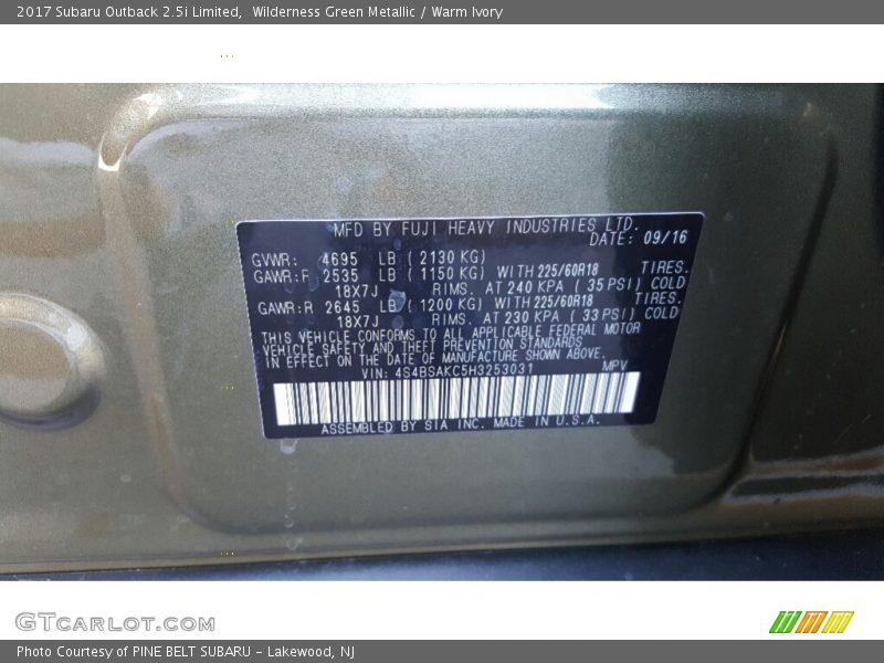 Wilderness Green Metallic / Warm Ivory 2017 Subaru Outback 2.5i Limited