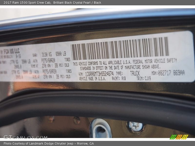 2017 1500 Sport Crew Cab Brilliant Black Crystal Pearl Color Code PXR