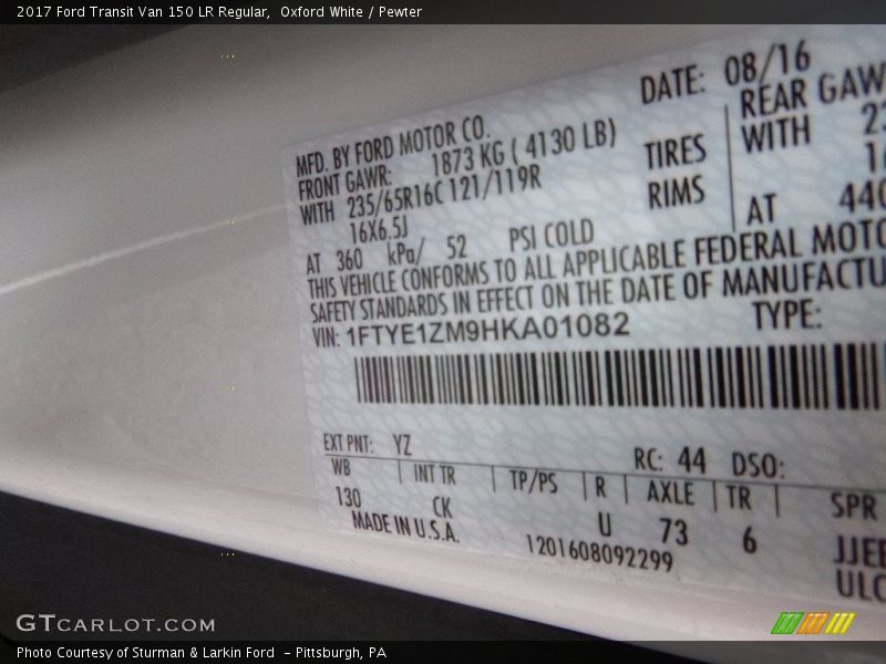 2017 Transit Van 150 LR Regular Oxford White Color Code YZ