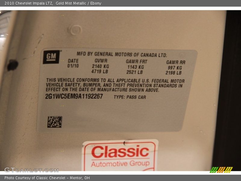 Gold Mist Metallic / Ebony 2010 Chevrolet Impala LTZ